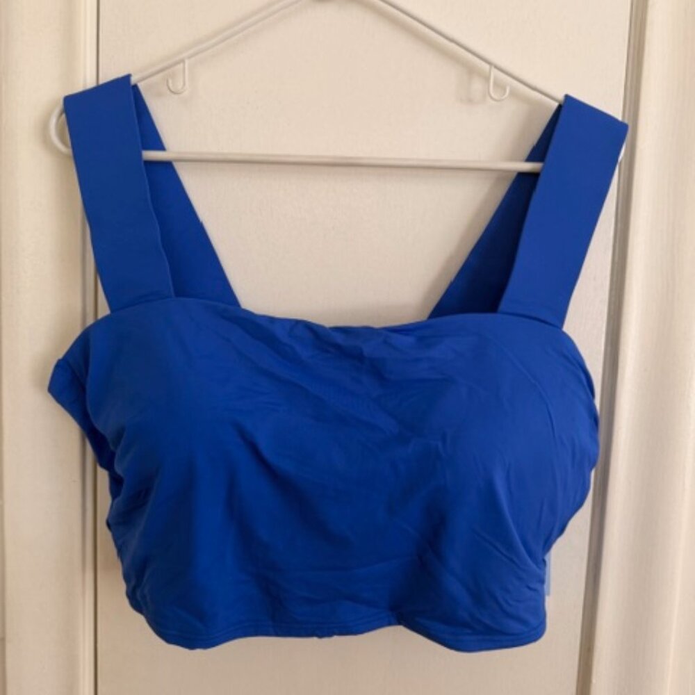 Land's End square neck soft cup bikini top Midkini wide strap blue 16